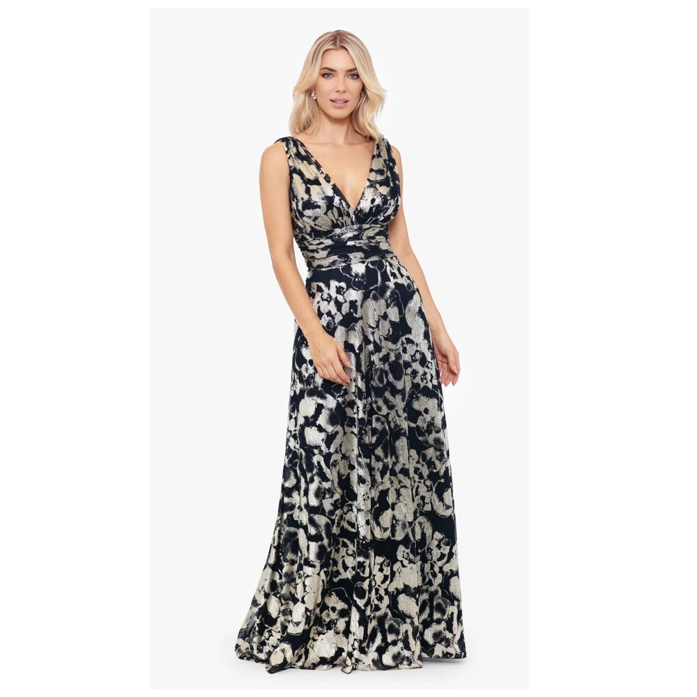 NEW Betsy & Adam Foil Print Sleeveless Mesh Gown Size 16